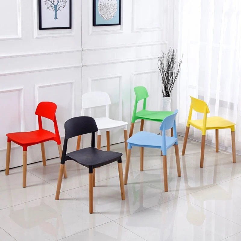 Sedia da pranzo plastica per la casa senza braccioli Sedie laterali da pranzo con schienale aperto e gambe legno Clearhalo