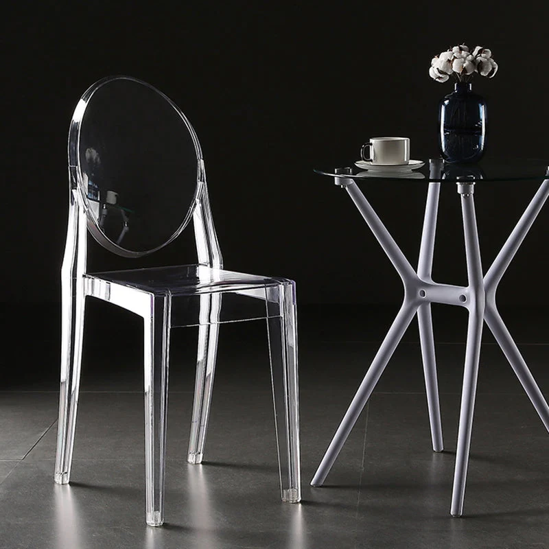 Sedia da pranzo plastica senza braccioli Sedie laterali da pranzo per la casa con schienale aperto (set di 4) Clearhalo
