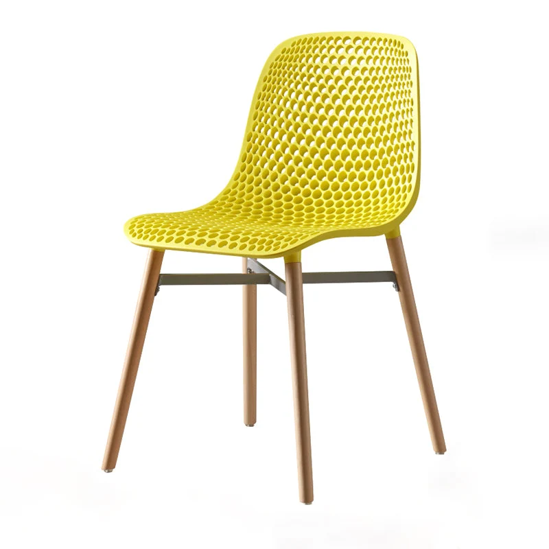 Sedia da pranzo plastica senza braccioli stile scandinavo, con schienale massiccio e gambe legno Clearhalo