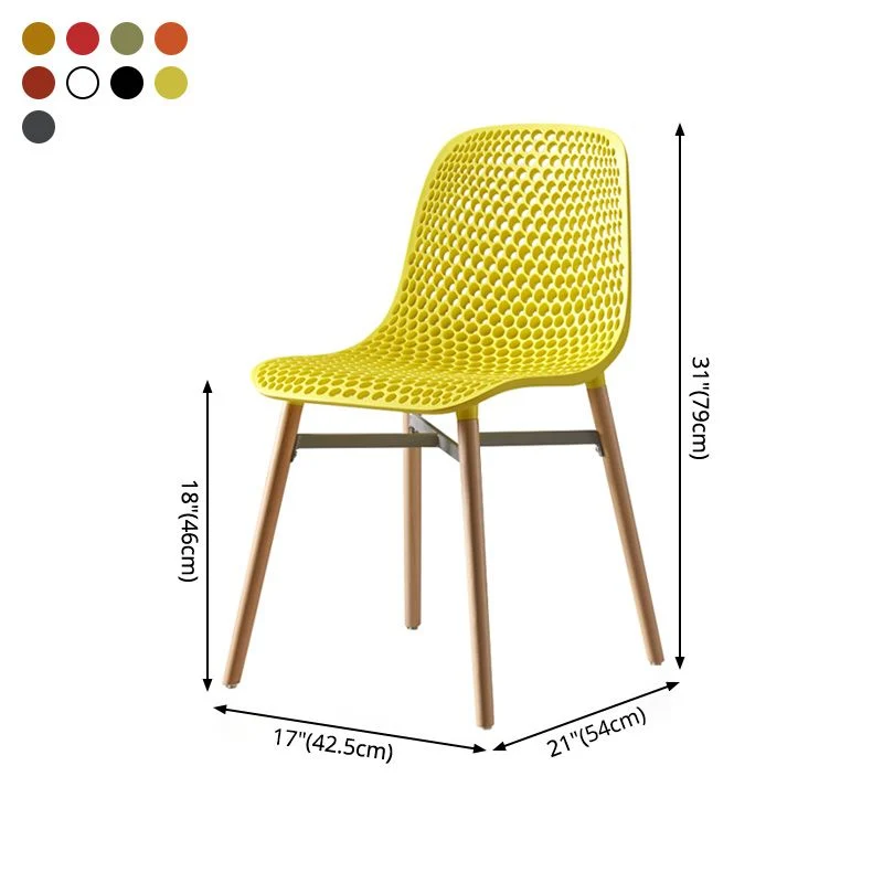 Sedia da pranzo plastica senza braccioli stile scandinavo, con schienale massiccio e gambe legno Clearhalo