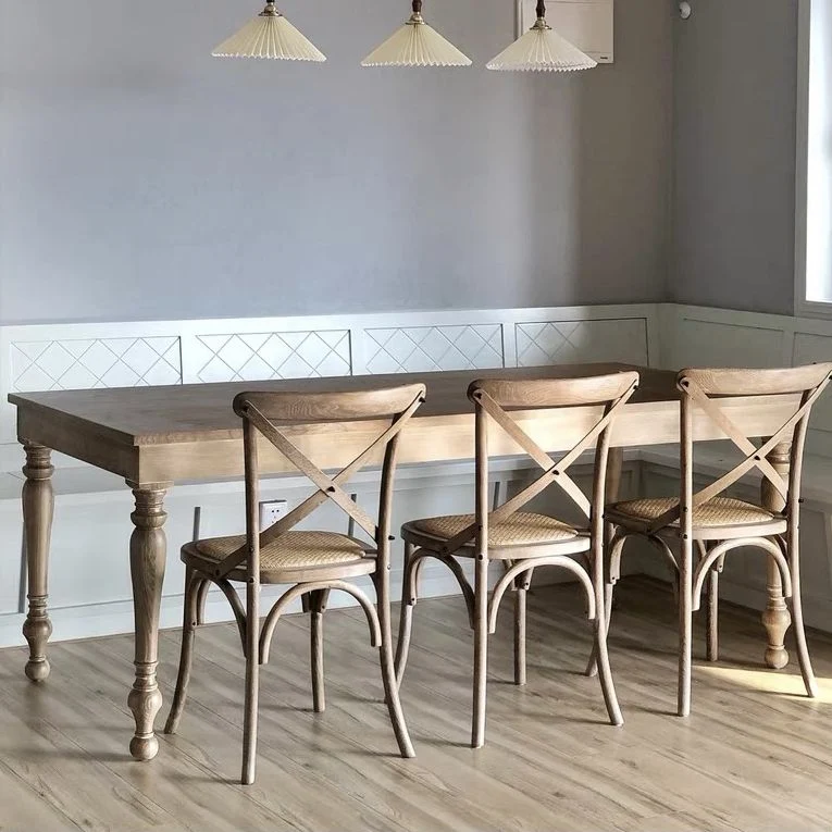 Sedia da pranzo quadrata stile country Sedia da pranzo laterale con schienale incrociato da cucina Clearhalo
