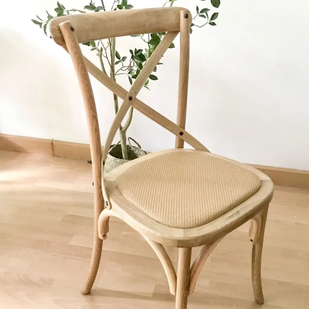 Sedia da pranzo quadrata stile country Sedia da pranzo laterale con schienale incrociato da cucina Clearhalo