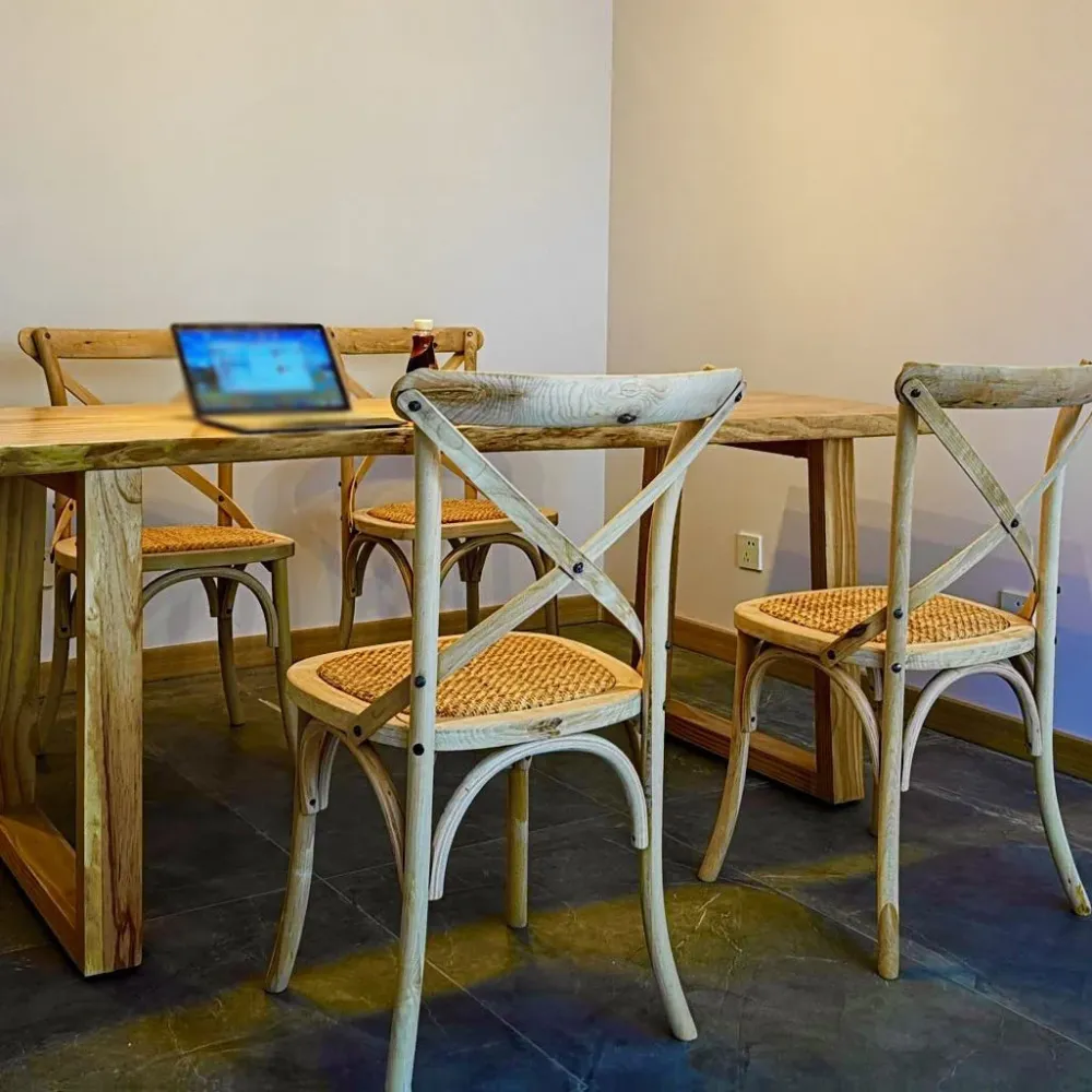 Sedia da pranzo quadrata stile country Sedia da pranzo laterale con schienale incrociato da cucina Clearhalo
