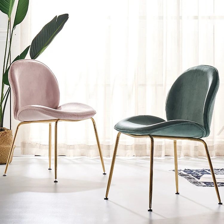 Sedia da pranzo scandinava flanella per camera da letto Parsons con finitura opaca e gambe dorate Clearhalo
