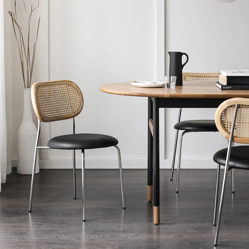 Sedia da pranzo senza braccioli con schienale canna e sedia pelle PU stile moderno per la casa Clearhalo