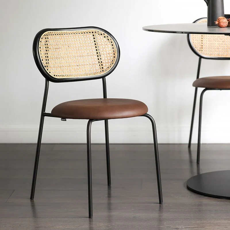 Sedia da pranzo senza braccioli con schienale canna e sedia pelle PU stile moderno per la casa Clearhalo