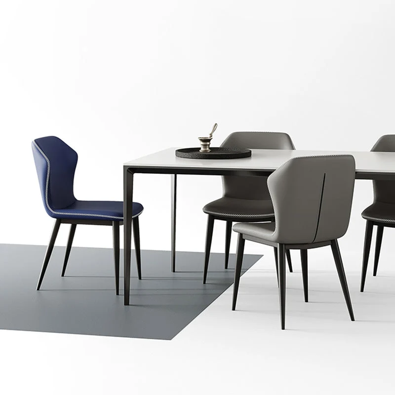 Sedia da pranzo senza braccioli pelle con schienale laterale industriale e base metallo Clearhalo
