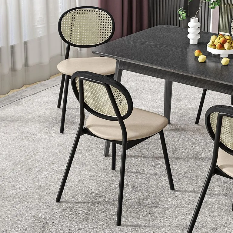 Sedia da pranzo stile glam Sedia con schienale imbottito canna per sala da pranzo Clearhalo