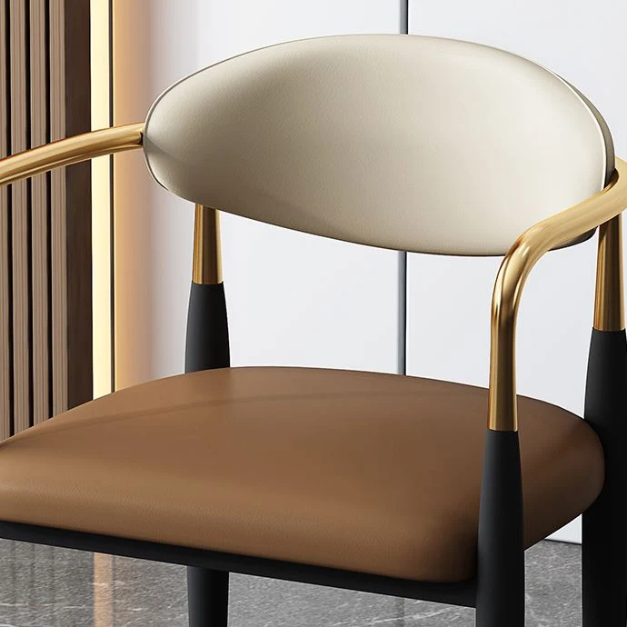 Sedia da pranzo stile moderno Poltrona con braccioli con schienale aperto ecopelle per la casa Clearhalo