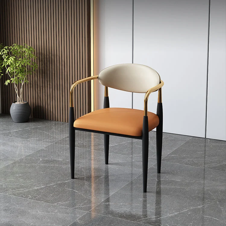 Sedia da pranzo stile moderno Poltrona con braccioli con schienale aperto ecopelle per la casa Clearhalo