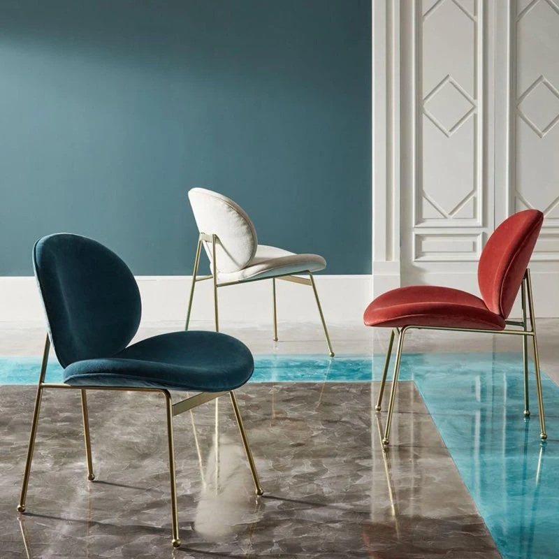 Sedia da pranzo tessuto di lino dal design minimalista Sedie con schienale solido senza braccioli per la casa Clearhalo