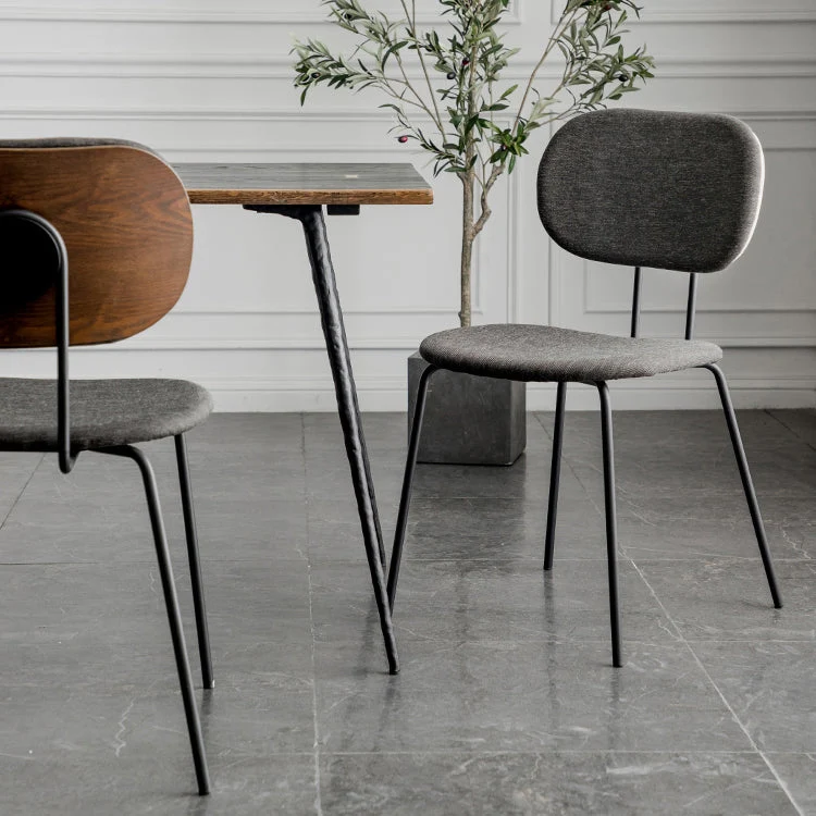 Sedia da pranzo tessuto di lino stile industriale Sedia da pranzo laterale senza braccioli con schienale aperto Clearhalo
