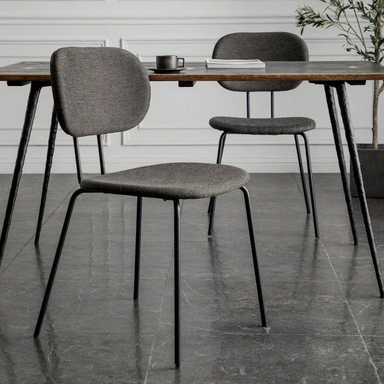 Sedia da pranzo tessuto di lino stile industriale Sedia da pranzo laterale senza braccioli con schienale aperto Clearhalo