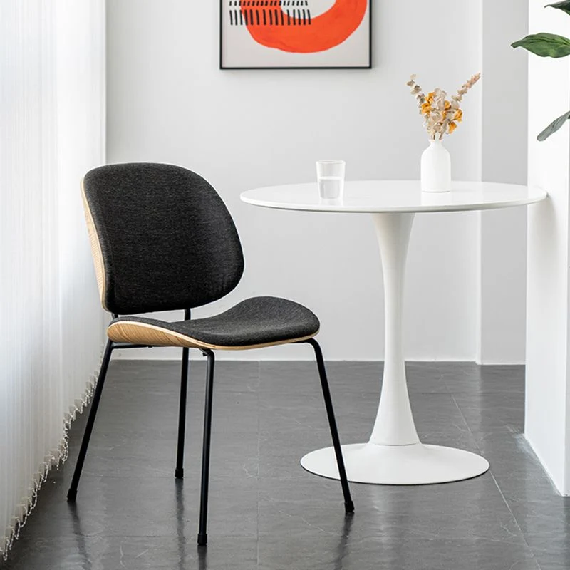 Sedia da pranzo tessuto di lino stile minimalista Sedia da pranzo laterale con schienale aperto per cucina Clearhalo