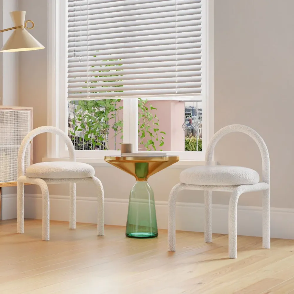 Sedia da pranzo tessuto di lino stile nodico con schienale aperto senza braccioli Clearhalo