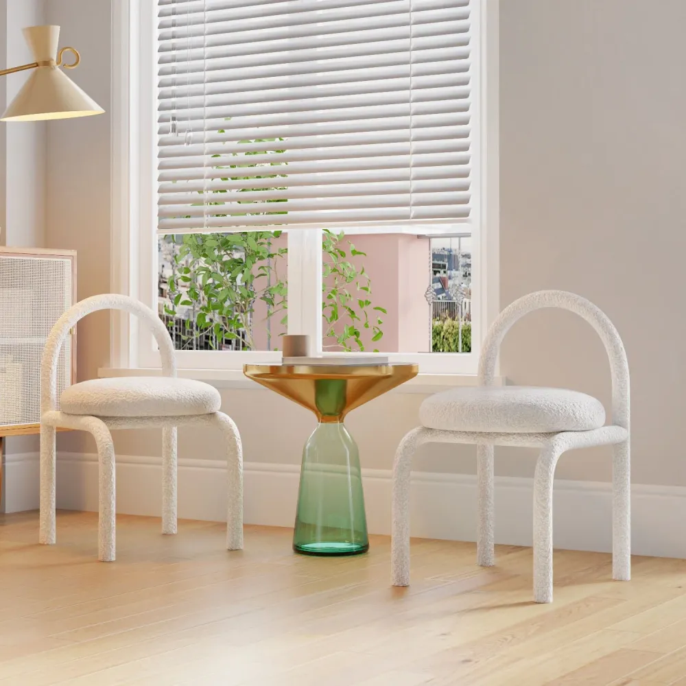 Sedia da pranzo tessuto di lino stile nodico con schienale aperto senza braccioli Clearhalo