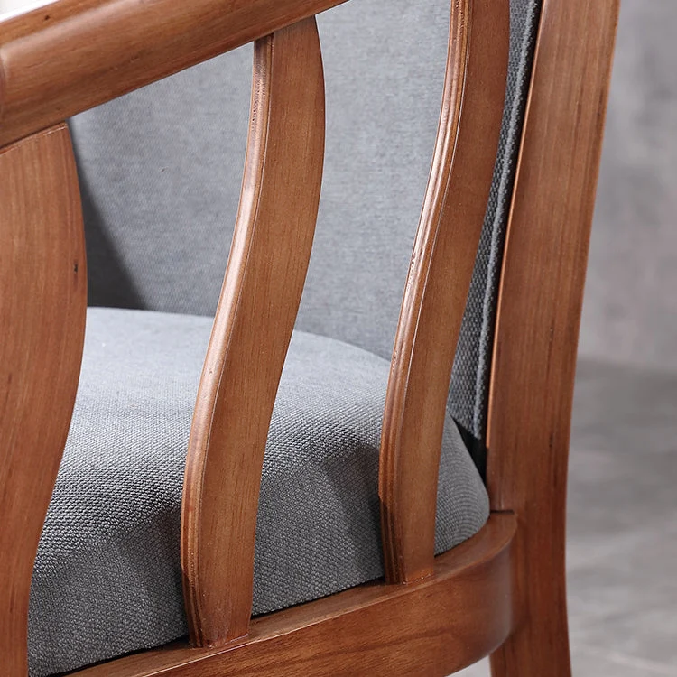 Sedia da pranzo tradizionale legno senza braccioli tessuto di lino per ristorante Clearhalo