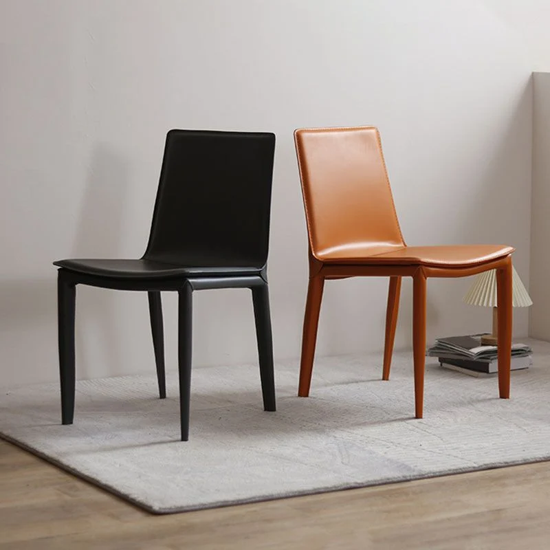 Sedia da sala da pranzo contemporanea metallo, sedia laterale pelle senza braccioli Clearhalo
