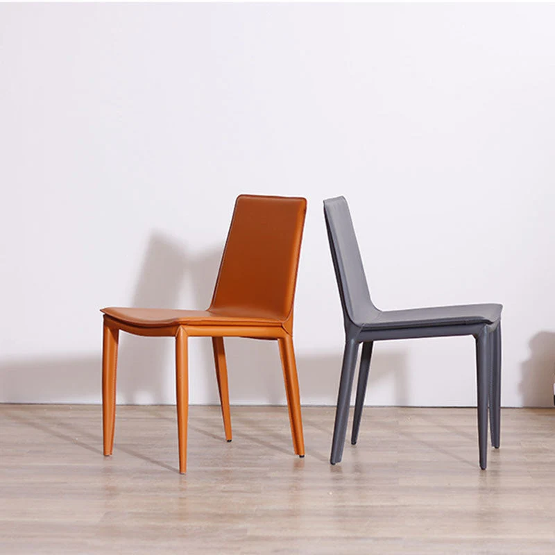 Sedia da sala da pranzo contemporanea metallo, sedia laterale pelle senza braccioli Clearhalo