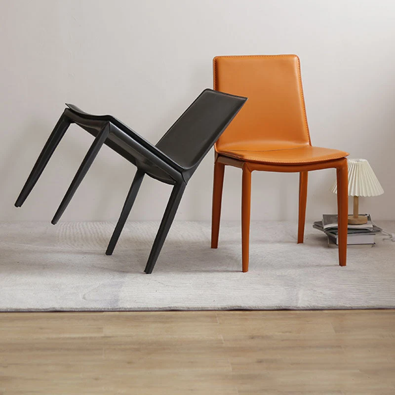 Sedia da sala da pranzo contemporanea metallo, sedia laterale pelle senza braccioli Clearhalo