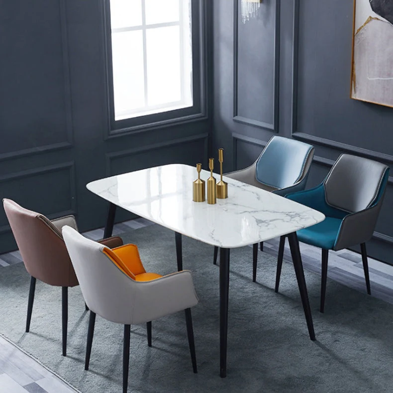 Sedia da sala da pranzo imbottita metallo con poltrona moderna per interni, schienale solido Clearhalo