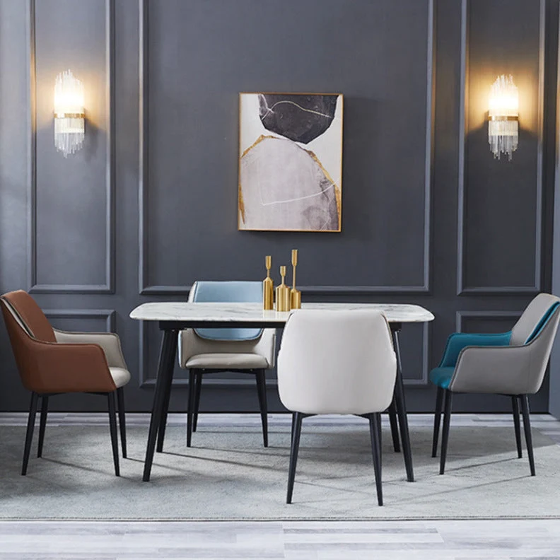 Sedia da sala da pranzo imbottita metallo con poltrona moderna per interni, schienale solido Clearhalo