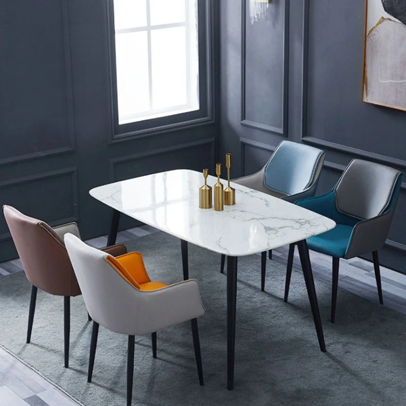 Sedia da sala da pranzo imbottita metallo con poltrona moderna per interni, schienale solido Clearhalo