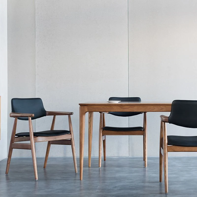 Sedia da sala da pranzo moderna con braccioli legno con schienale aperto per interni Clearhalo