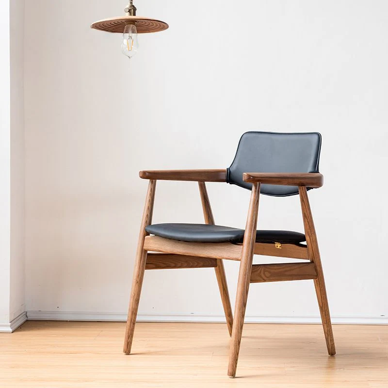 Sedia da sala da pranzo moderna con braccioli legno con schienale aperto per interni Clearhalo