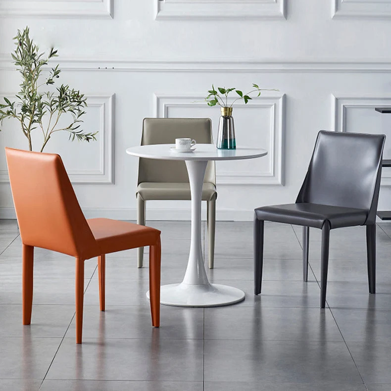 Sedia da sala da pranzo moderna pelle, sedia senza braccioli metallo, per uso domestico (set di 2) Clearhalo