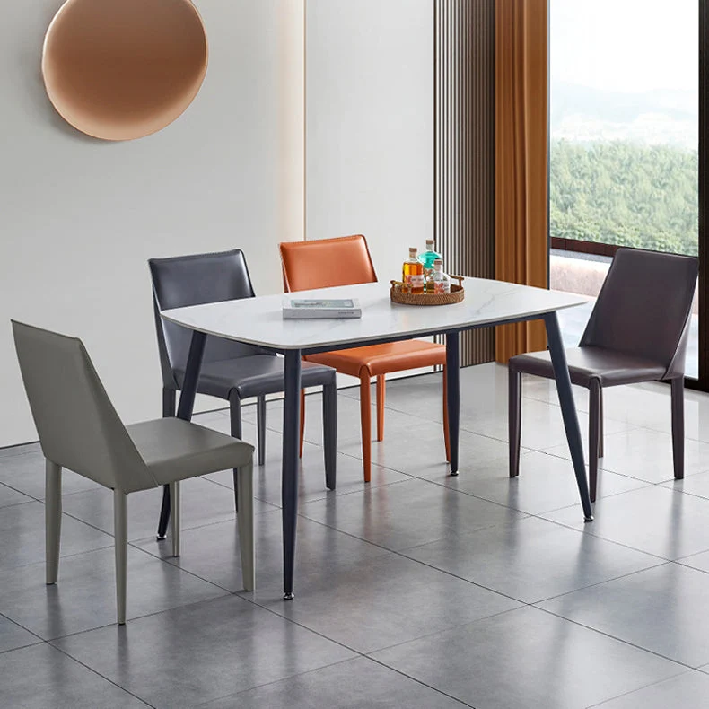 Sedia da sala da pranzo moderna pelle, sedia senza braccioli metallo, per uso domestico (set di 2) Clearhalo