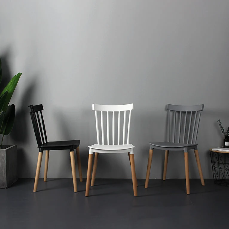 Sedia da sala da pranzo stile moderno, sedia laterale impilabile con schienale doghe per cucina Clearhalo