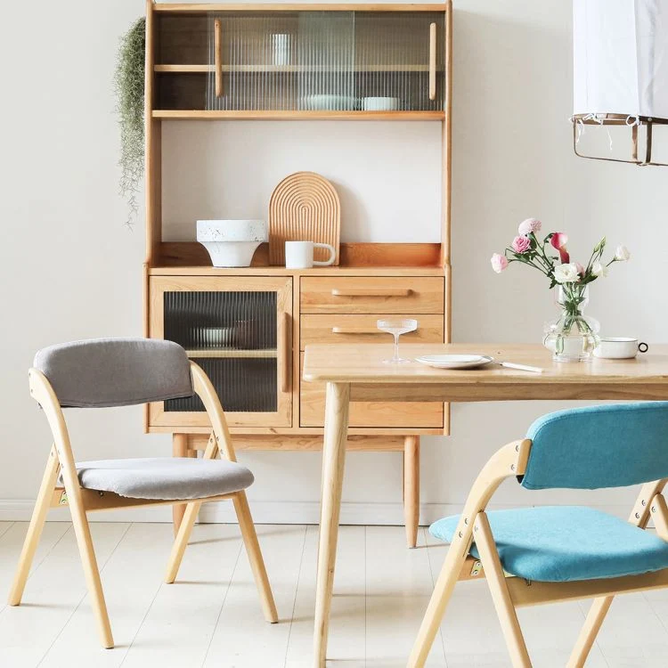 Sedia scandinava per la casa, sedia da pranzo pieghevole legno imbottita con schienale aperto Clearhalo
