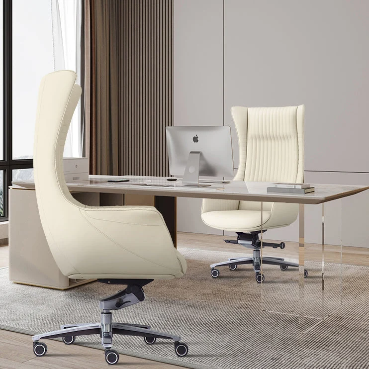 Sedia da scrivania con braccioli fissi Sedia da ufficio ergonomica pelle antistress con ruote Clearhalo
