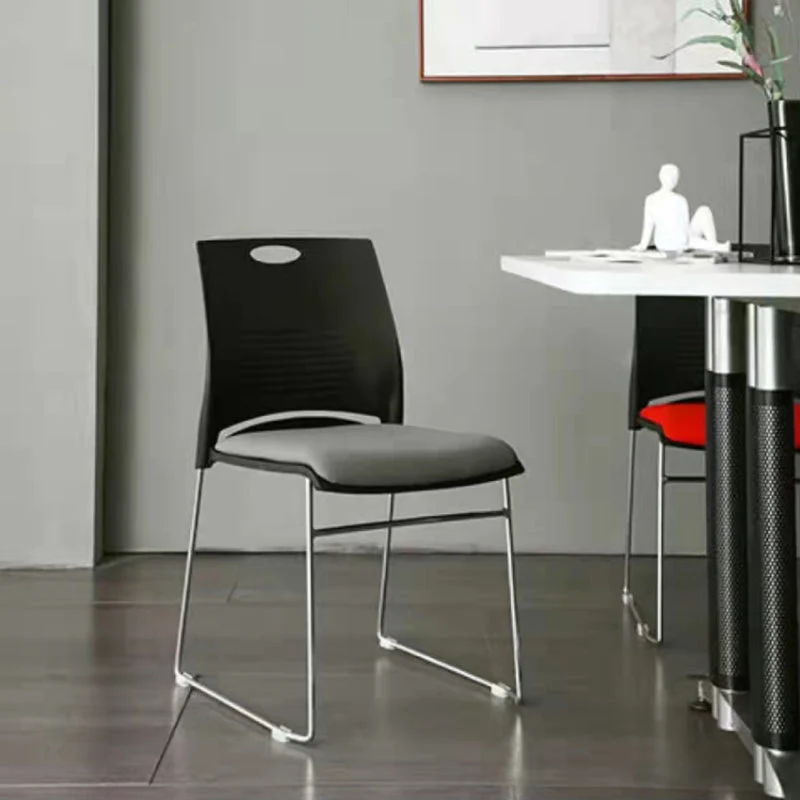 Sedia da ufficio moderna con schienale medio Sedia da ufficio senza braccioli con struttura acciaio color argento Clearhalo