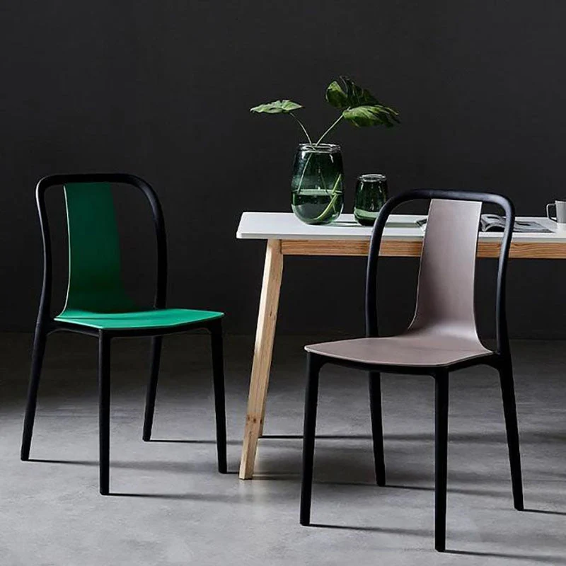 Sedie contemporanee Sedie da pranzo senza braccioli con schienale doghe e gambe plastica Clearhalo