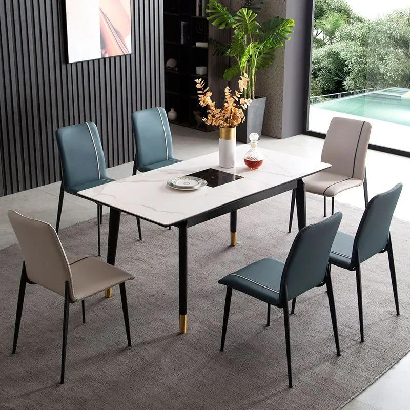 Sedie laterali industriali senza braccioli Sedie da pranzo ecopelle con gambe metallo Clearhalo