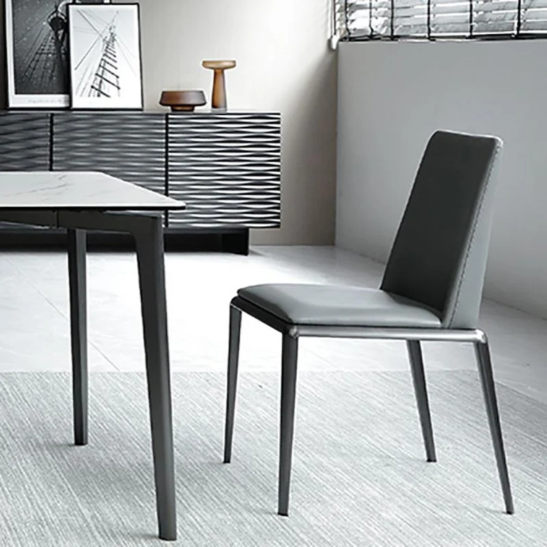 Sedie laterali moderne senza braccioli con schienale massiccio Sedie da pranzo pelle per la casa (set di 2) Clearhalo