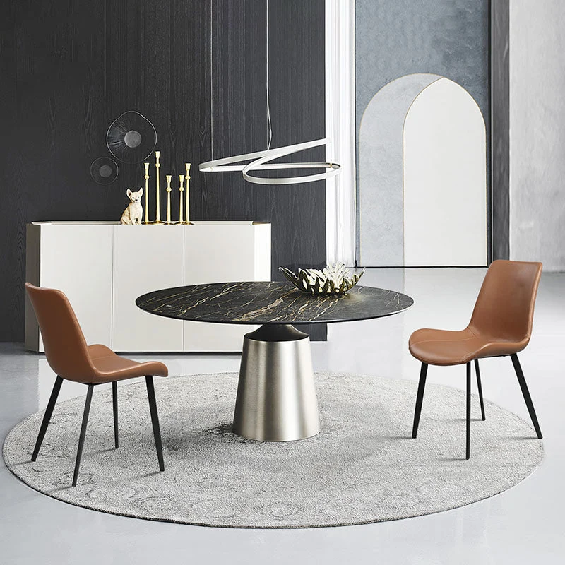 Sedie laterali da pranzo stile minimalista con schienale solido Sedie da pranzo pelle per la casa Clearhalo