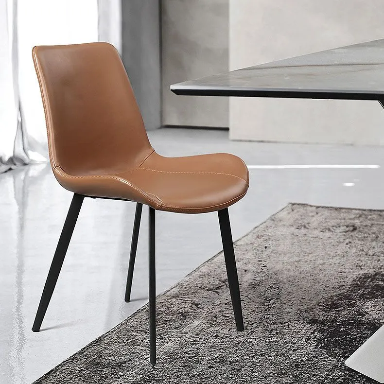 Sedie laterali da pranzo stile minimalista con schienale solido Sedie da pranzo pelle per la casa Clearhalo