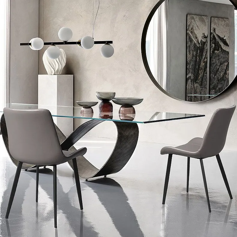 Sedie laterali da pranzo stile minimalista con schienale solido Sedie da pranzo pelle per la casa Clearhalo