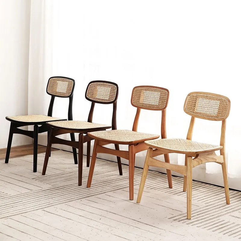 Sedie legno di gomma stile tropicale Cucina Sala da pranzo Sedia con schienale aperto Clearhalo