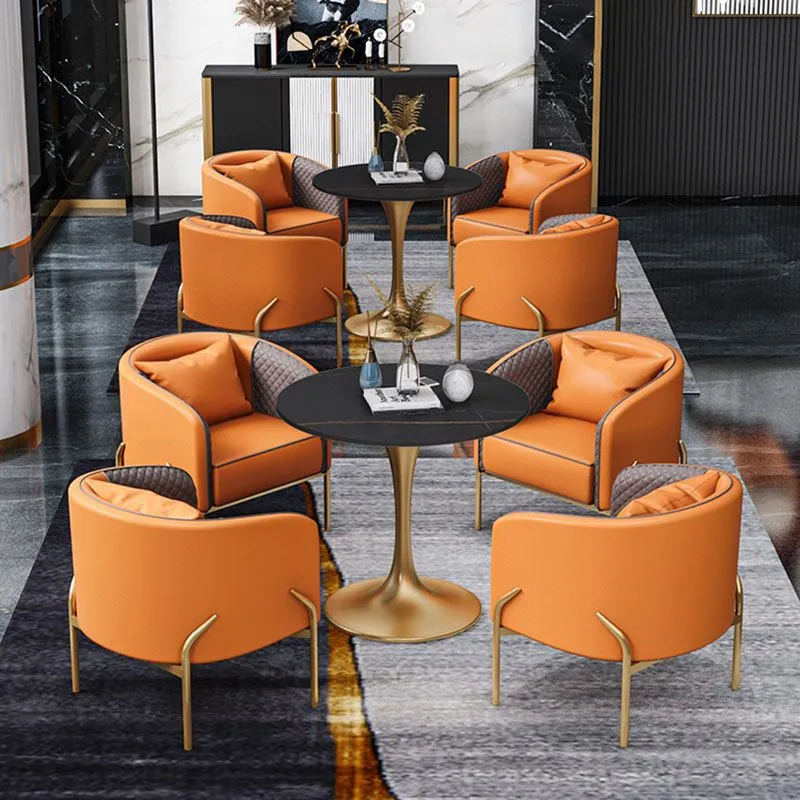 Sedie per sala da pranzo metallo glamour Sedia da pranzo senza braccioli pelle per uso ristorante Clearhalo