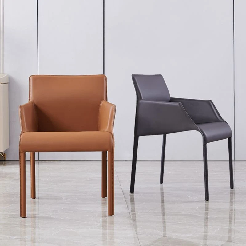 Sedie da pranzo con braccioli ecopelle Sedia laterale arancione e grigio scuro Clearhalo