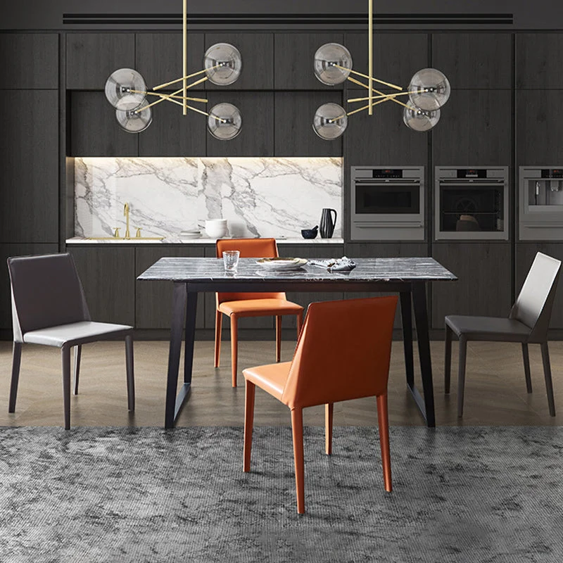 Sedie da pranzo contemporanee pelle Sedie laterali senza braccioli con gambe metallo per cucina Clearhalo