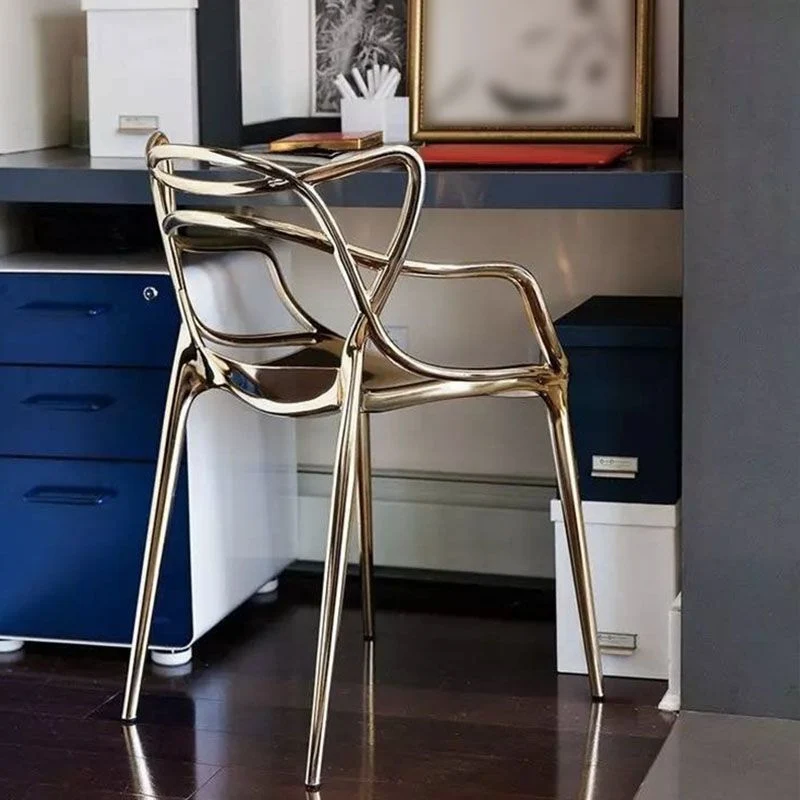 Sedie da pranzo dal design scandinavo con braccioli e schienale aperto, sedia laterale plastica Clearhalo