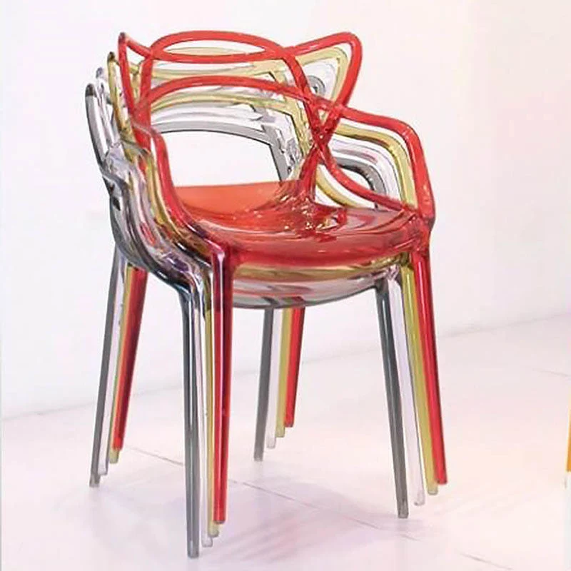 Sedie da pranzo dal design scandinavo con braccioli e schienale aperto, sedia laterale plastica Clearhalo