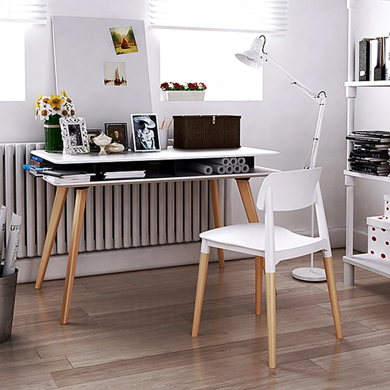 Sedie da pranzo impilabili plastica senza braccioli Sedia laterale con schienale aperto e gambe legno Clearhalo