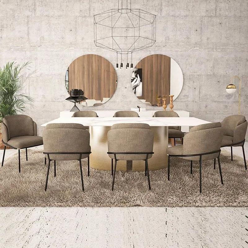 Sedie da pranzo industriali metallo Sedia da pranzo tessuto di lino senza braccioli per uso domestico (set di 2) Clearhalo