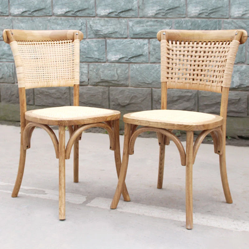Sedie da pranzo legno massello stile country con finitura opaca e schienale canna Clearhalo